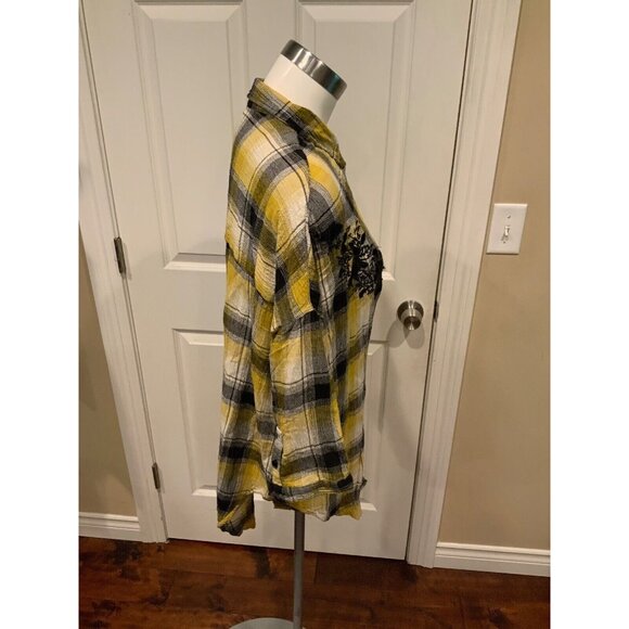 Maeve Anthropologie Yellow & Black Plaid Oversized Button-Up Tunic Shirt Sz XS/S - Picture 4 of 7